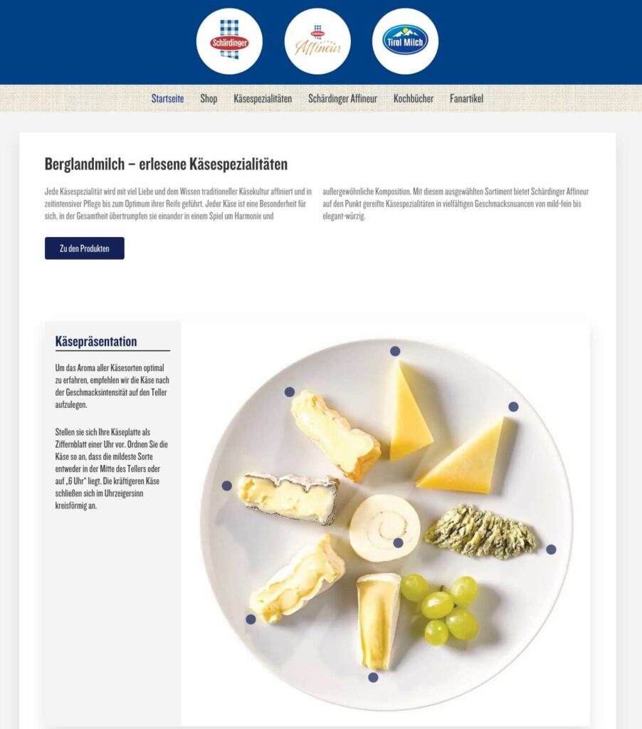 Screenshot Onlineshop Berglandmilch