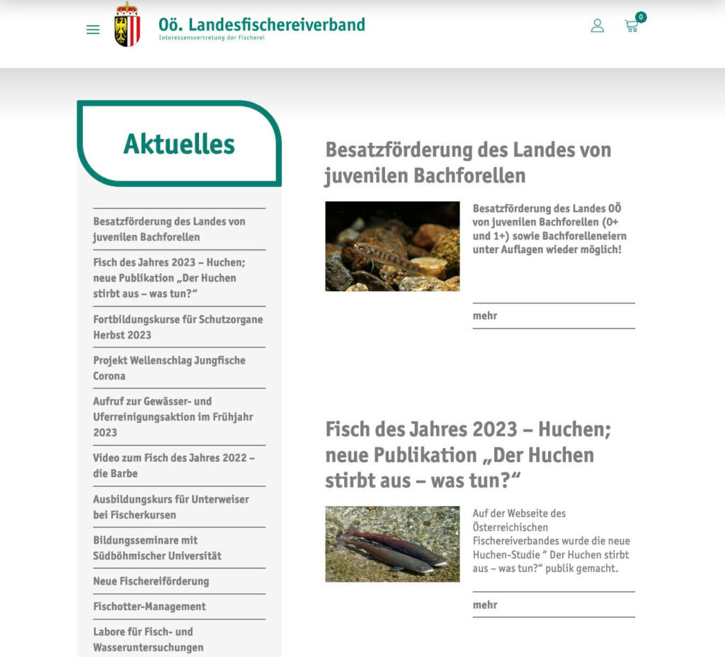 Screenshot Webseite OÖ Landesfischereiverband